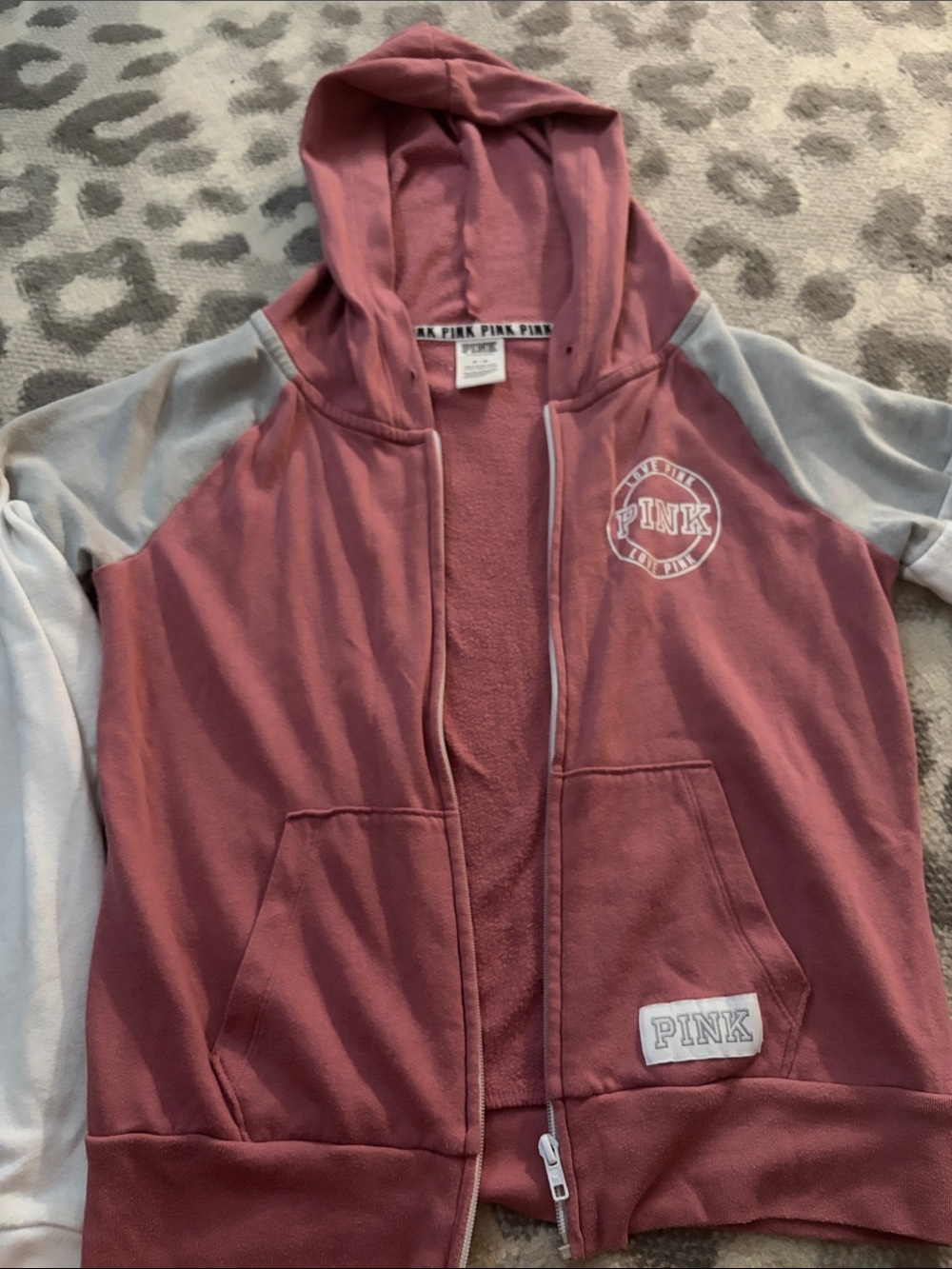 PINK Victoria's Secret Dusty Rose & Light Gray Hooded Zip Jacket for Kids